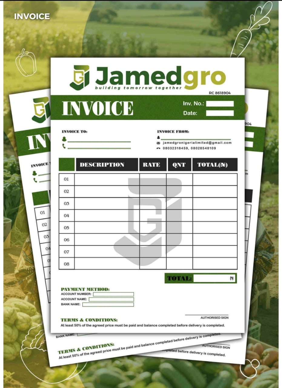 JAMEDGRO branded invoice